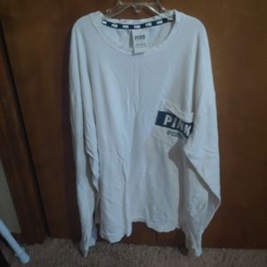 VS Pink Long Sleeve White Top with Pocket